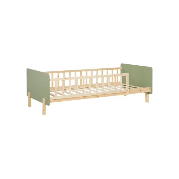 Lit Enfant 90x200 cm en Pin Massif Vert Lit avec Sommier Cadre de Lit avec Sommier