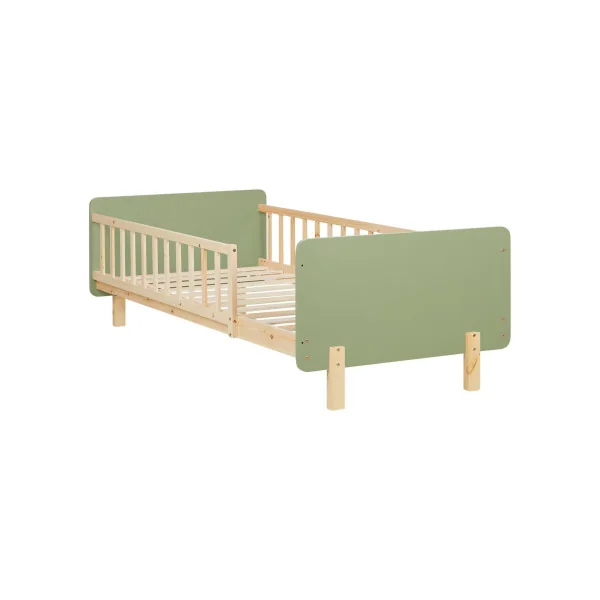 Lit Enfant 90x200 cm en Pin Massif Vert Lit avec Sommier Cadre de Lit avec Sommier