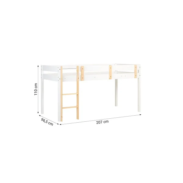 Lit Enfant Mezzanine 90x200 cm Lit Superposé avec Sommier Lit Enfant