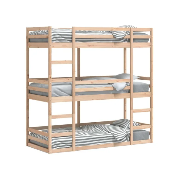 Lit Enfant Superposé Triple 90x200 Lit Enfant avec Sommier Bois Massif de Pin