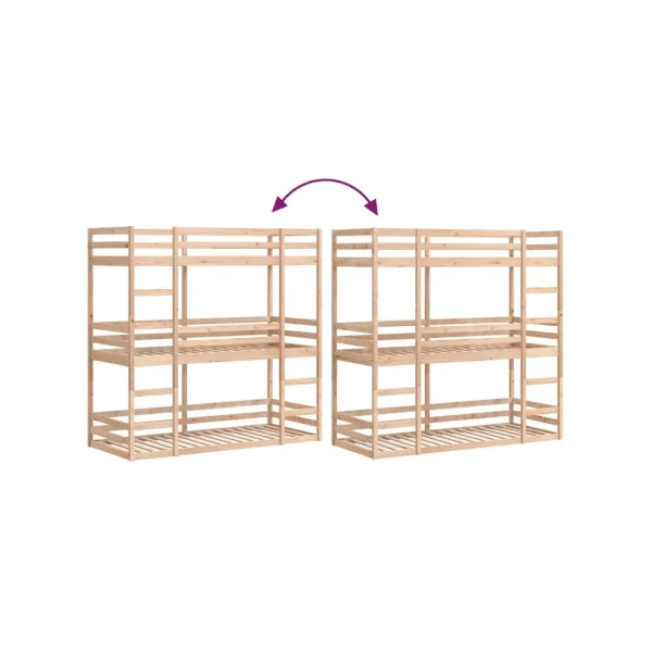 Lit Enfant Superposé Triple 90x200 Lit Enfant avec Sommier Bois Massif de Pin