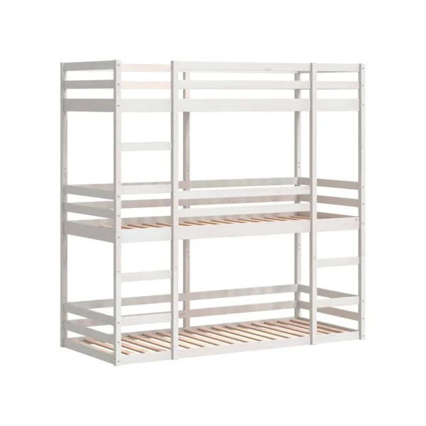 Lit Enfant Superposé Triple 90x200 Lit Enfant avec Sommier en Bois Massif de Pin