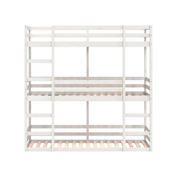 Lit Enfant Superposé Triple 90x200 Lit Enfant avec Sommier en Bois Massif de Pin