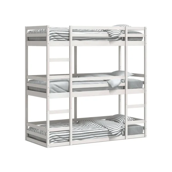 Lit Enfant Superposé Triple Blanc 90x190 Lit Enfant avec Sommier Bois Massif de Pin