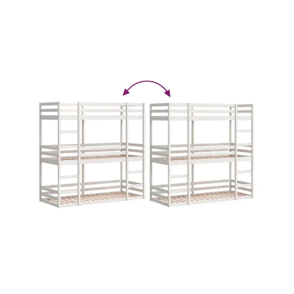 Lit Enfant Superposé Triple Blanc 90x190 Lit Enfant avec Sommier Bois Massif de Pin