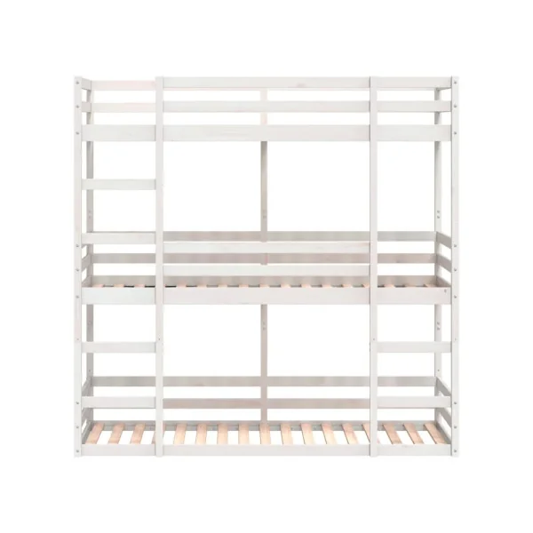 Lit Enfant Superposé Triple Blanc 90x190 Lit Enfant avec Sommier Bois Massif de Pin
