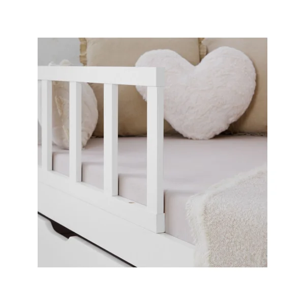 Lit Montessori 90x200 cm avec Barrières Blanc pin Massif Lit Enfant avec Sommier 1 Tiroir Rangement Lit Cabane Lit Maison