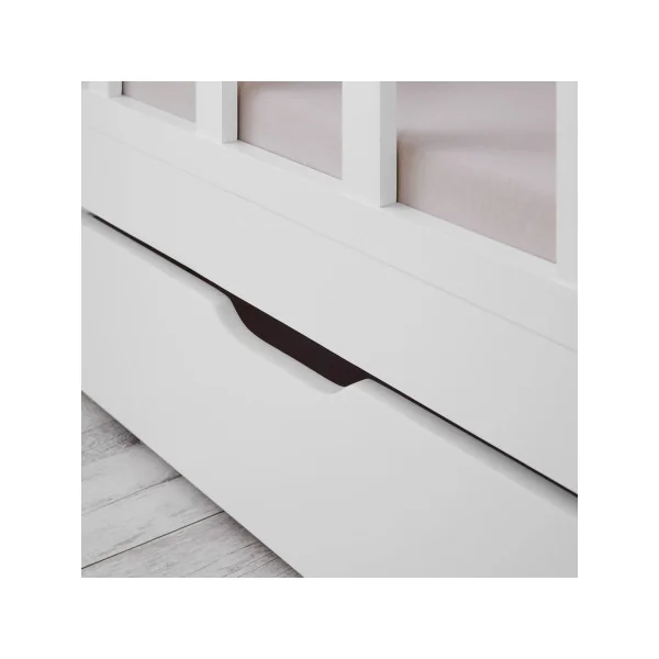 Lit Montessori 90x200 cm avec Barrières Blanc pin Massif Lit Enfant avec Sommier 1 Tiroir Rangement Lit Cabane Lit Maison