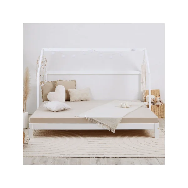 Lit Montessori Blanc Enfant 90x200 cm Etenssible en 180x200 cm Lit Cabane Lit Maison avec Sommier