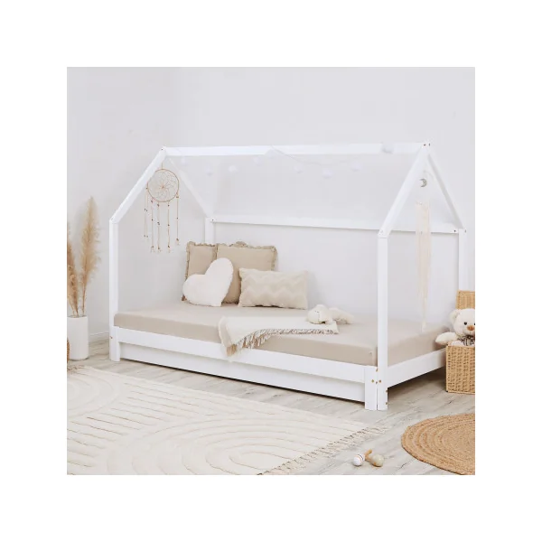 Lit Montessori Blanc Enfant 90x200 cm Etenssible en 180x200 cm Lit Cabane Lit Maison avec Sommier