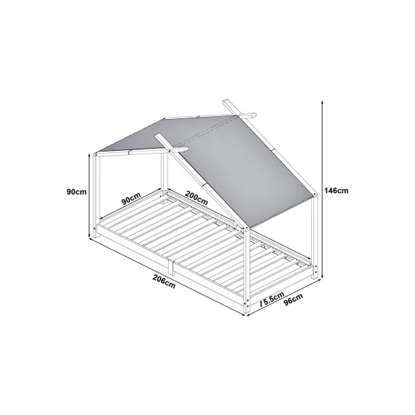 Lit Montessori Enfant 90x200 cm Gris Pin Massif Lit Cabane Lit Maison avec Sommier