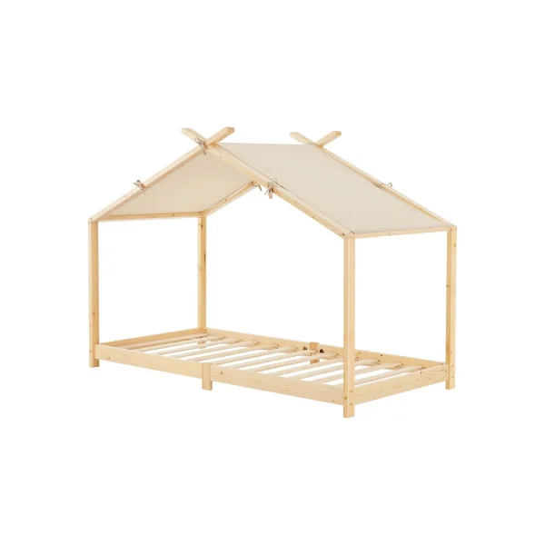 Lit Montessori Enfant 90x200 cm Pin Massif Lit Cabane Lit Maison avec Sommier