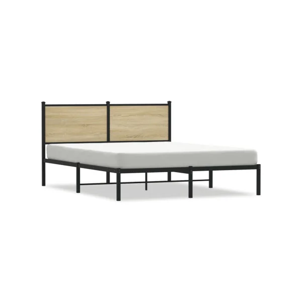 Lit Métallique et Chêne 140x200 cm Cadre de Lit avec Sommier Lit Adulte