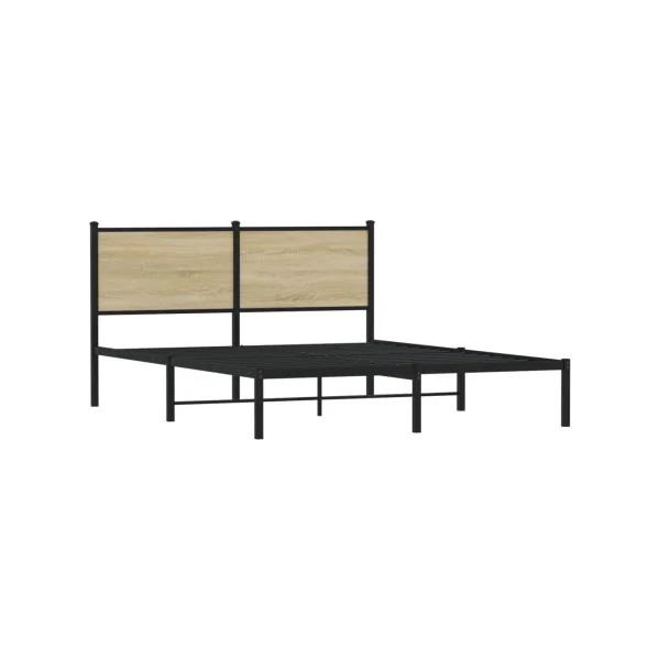 Lit Métallique et Chêne 140x200 cm Cadre de Lit avec Sommier Lit Adulte