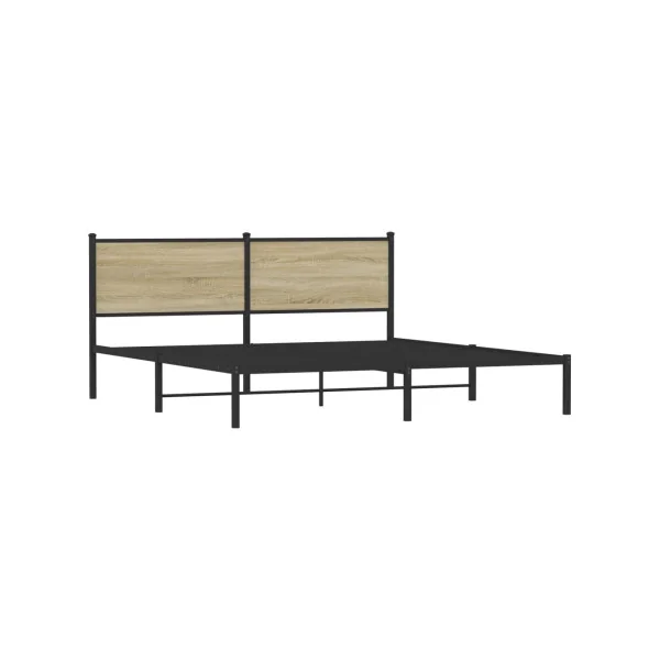 Lit Métallique et Chêne 160x200 cm Cadre de Lit avec Sommier Lit Adulte