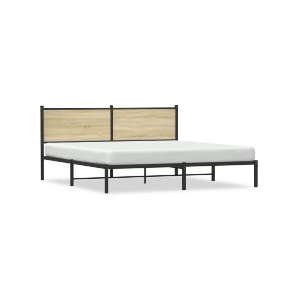Lit Métallique et Chêne 180x200 cm Cadre de Lit avec Sommier Lit Adulte