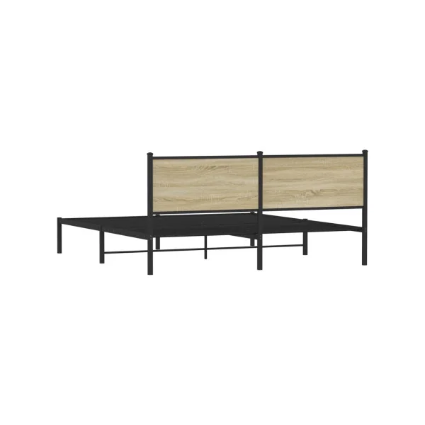 Lit Métallique et Chêne 180x200 cm Cadre de Lit avec Sommier Lit Adulte