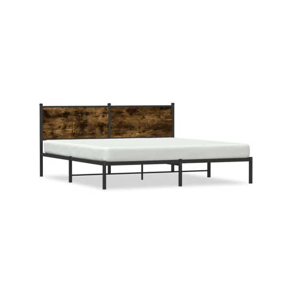 Lit Métallique et Chêne Fumé 160x200 cm Cadre de Lit avec Sommier Lit Adulte