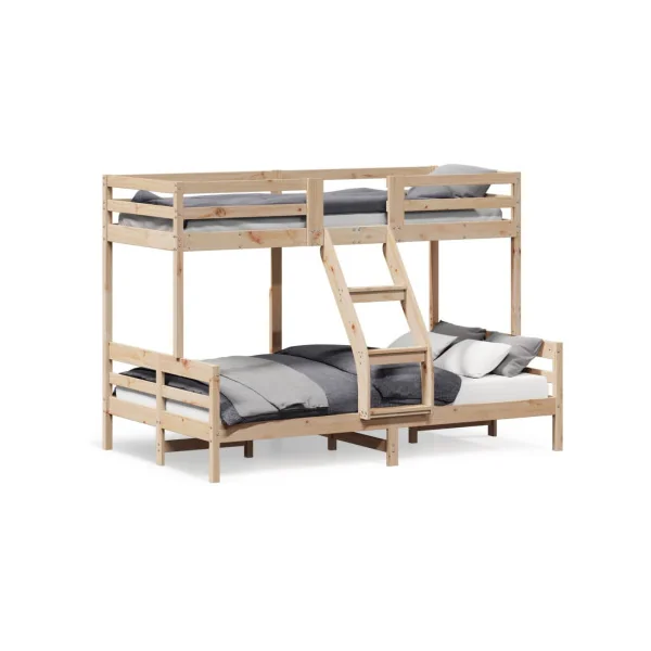 Lit Superposé 120x200 cm + 90x200 cm Bois Massif Pin Lit Enfant Lit Ados