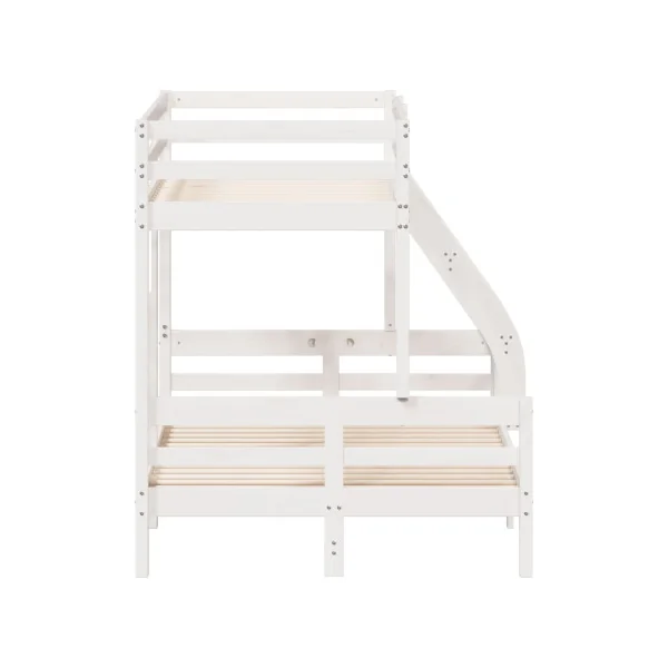 Lit Superposé 120x200 cm et 90x200 cm Bois Massif Pin Blanc Lit Enfant Lit Ados