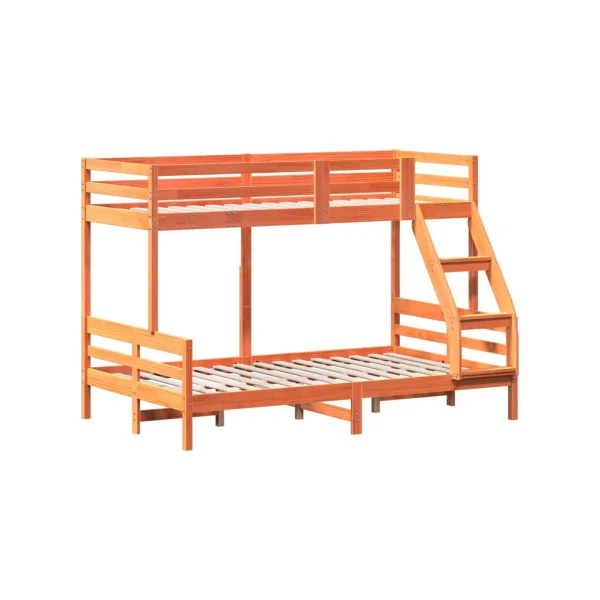 Lit Superposé 120x200 cm et 90x200 cm Bois Massif Pin Ciré Lit Enfant Lit Ados