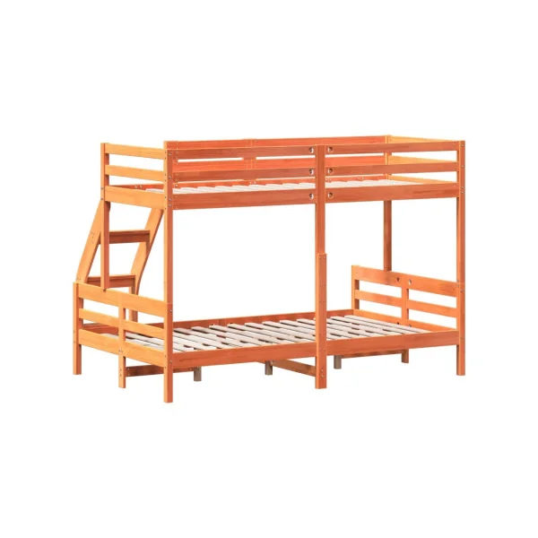 Lit Superposé 120x200 cm et 90x200 cm Bois Massif Pin Ciré Lit Enfant Lit Ados