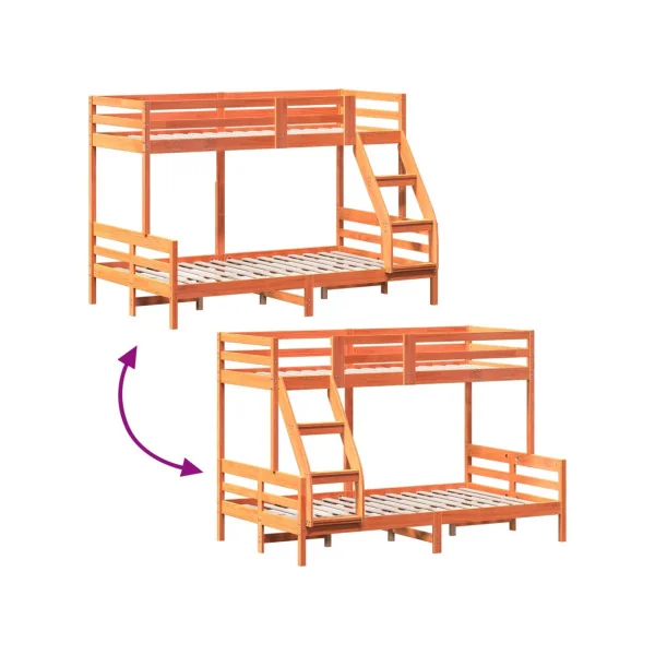Lit Superposé 120x200 cm et 90x200 cm Bois Massif Pin Ciré Lit Enfant Lit Ados