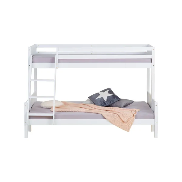Lit Superposé 140x200 cm et 90x200 cm Bois Massif Pin Blanc Lit Enfant Lit Ados