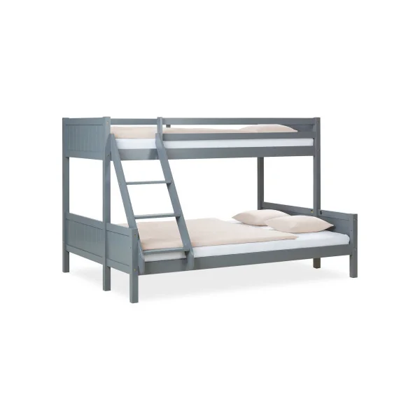 Lit Superposé 140x200 cm et 90x200 cm Bois Massif Pin Gris Lit Enfant Lit Ados