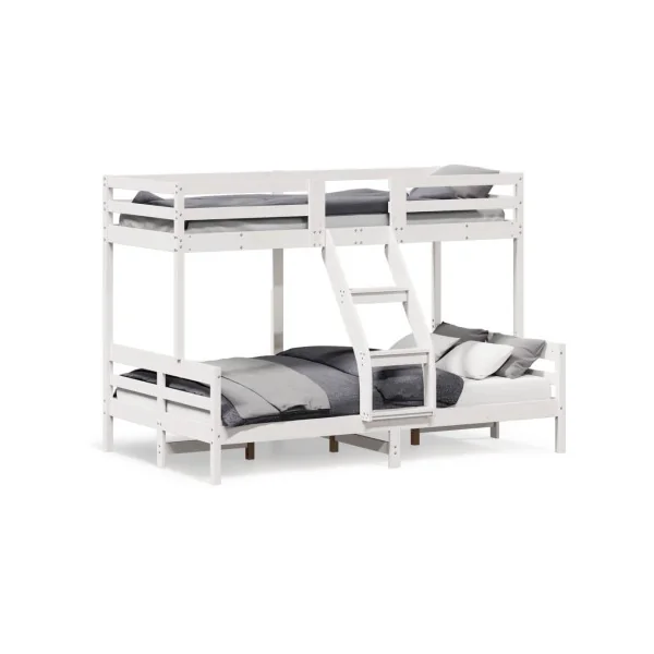 Lit Superposé Blanc 120x200 cm + 90x200 cm Bois Massif Pin Lit Enfant Lit Ados