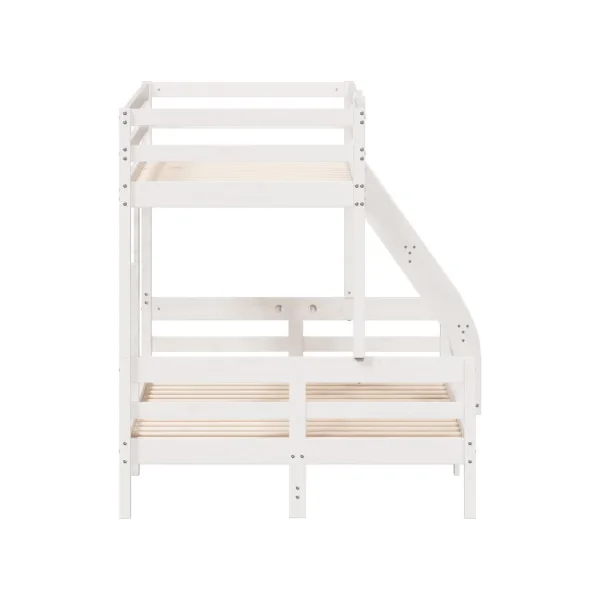 Lit Superposé Blanc 120x200 cm + 90x200 cm Bois Massif Pin Lit Enfant Lit Ados