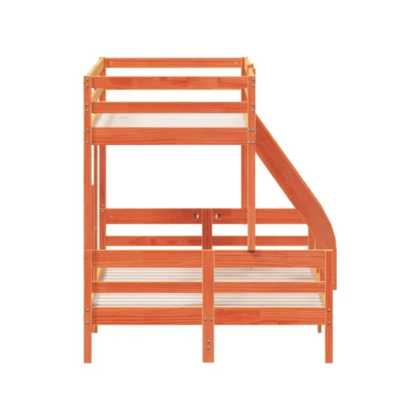 Lit Superposé Marron 120x200 cm + 90x200 cm Bois Massif Pin Lit Enfant Lit Ados