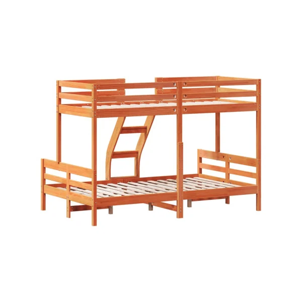 Lit Superposé Marron 120x200 cm + 90x200 cm Bois Massif Pin Lit Enfant Lit Ados