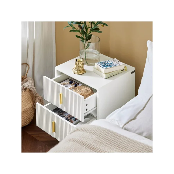 Lot 2 Tables de Chevet Blanc Graphique Table de Nuit 2 Tiroirs Tendance