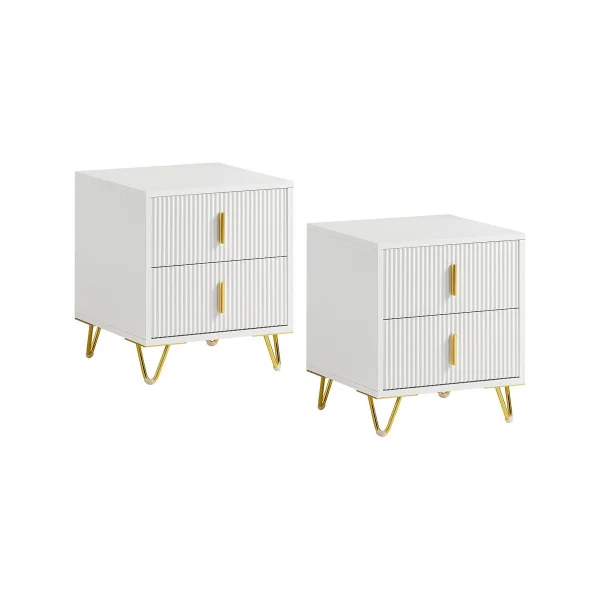 Lot 2 Tables de Chevet Blanc Graphique Table de Nuit 2 Tiroirs Tendance