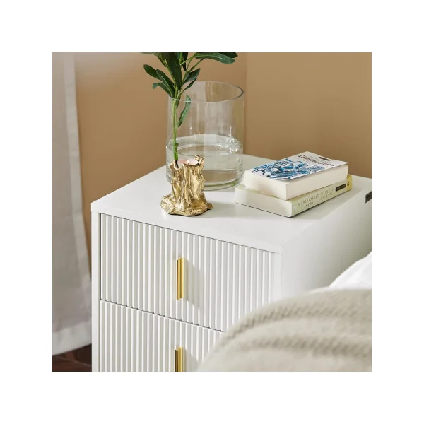 Lot 2 Tables de Chevet Blanc Graphique Table de Nuit 3 Tiroirs Tendance
