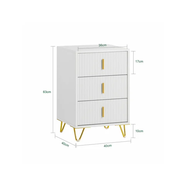 Lot 2 Tables de Chevet Blanc Graphique Table de Nuit 3 Tiroirs Tendance