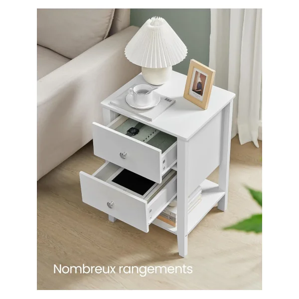 Lot 2 Tables de Chevet Blanc Nuage Table de Nuit Tendance 2 Tiroirs et Rangement