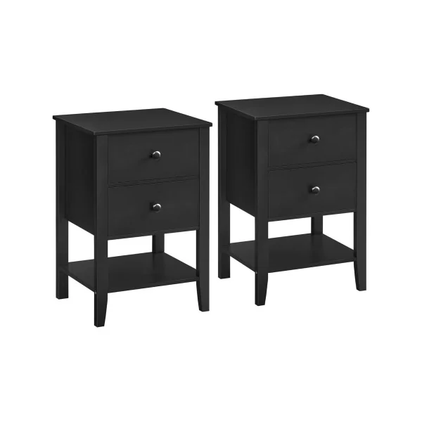 Lot 2 Tables de Chevet Noir d'Encre Table de Nuit Tendance 2 Tiroirs et Rangement