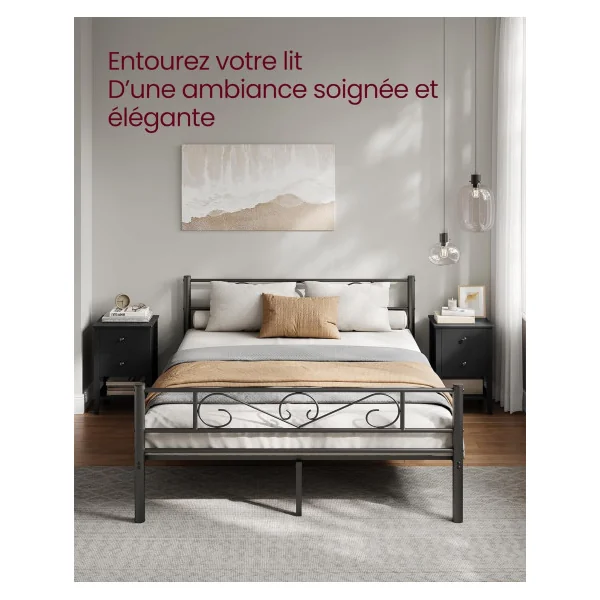 Lot 2 Tables de Chevet Noir d'Encre Table de Nuit Tendance 2 Tiroirs et Rangement