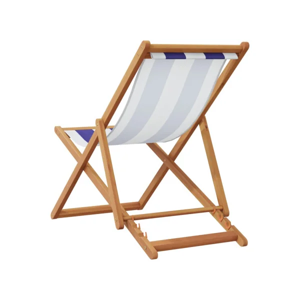 (LOT DE 2) Chaise Longue Relax Bleu et Blanc en Eucalyptus Massif Bain de Soleil Transat Jardin Plage Terrasse Balcon