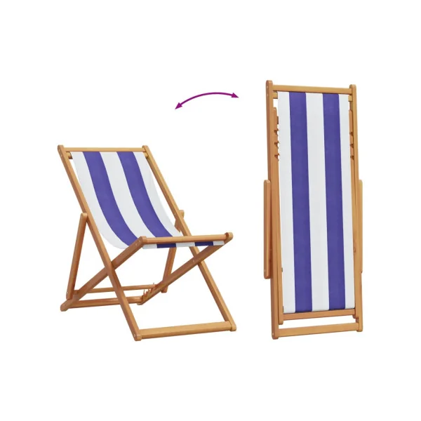 (LOT DE 2) Chaise Longue Relax Bleu et Blanc en Eucalyptus Massif Bain de Soleil Transat Jardin Plage Terrasse Balcon