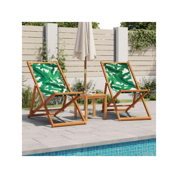 (LOT DE 2) Chaise Longue Relax Feuillage en Eucalyptus Massif Bain de Soleil Transat Jardin Plage Terrasse Balcon