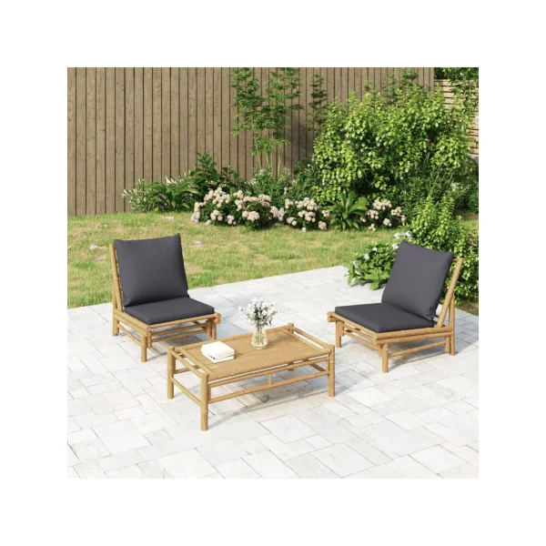 (Lot de 2) Chaises de Jardin en Bambou avec Coussins Gris foncé