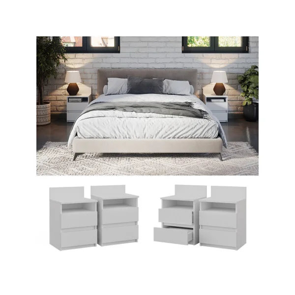 (Lot de 2) Table Chevet Blanche 2 Tiroirs Table de Nuit Moderne Chevet Chambre en Bois