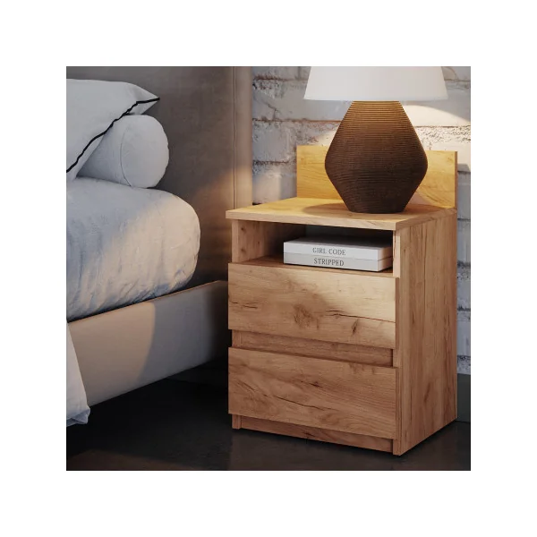 (Lot de 2) Table Chevet Chêne 2 Tiroirs Table de Nuit Moderne Chevet Chambre en Bois