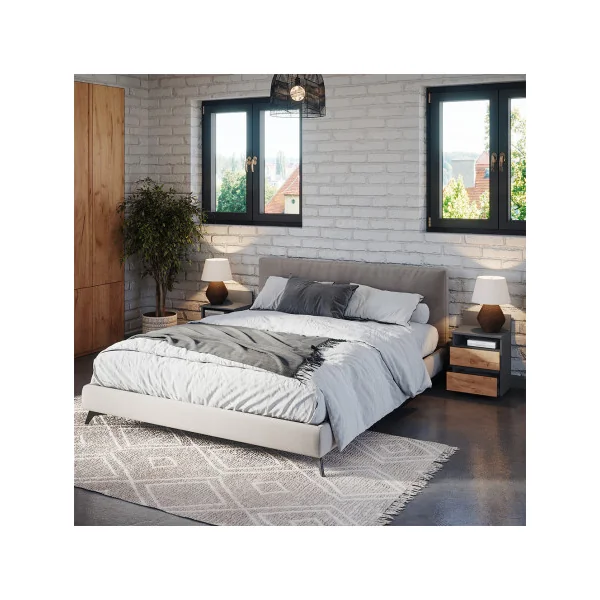 (Lot de 2) Table Chevet Chêne et Anthracite 2 Tiroirs Table de Nuit Moderne Chevet Chambre en Bois