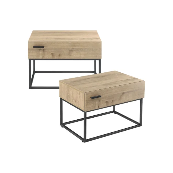 (Lot de 2) Table Chevet Chêne et Noir Table de Nuit Industrielle Chevet Chambre Métal