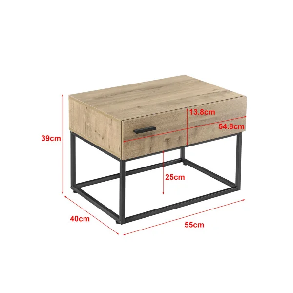 (Lot de 2) Table Chevet Chêne et Noir Table de Nuit Industrielle Chevet Chambre Métal