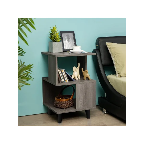 (Lot de 2) Table Chevet Chêne Gris Pieds Noir Table de Nuit Moderne Chevet Chambre en Bois